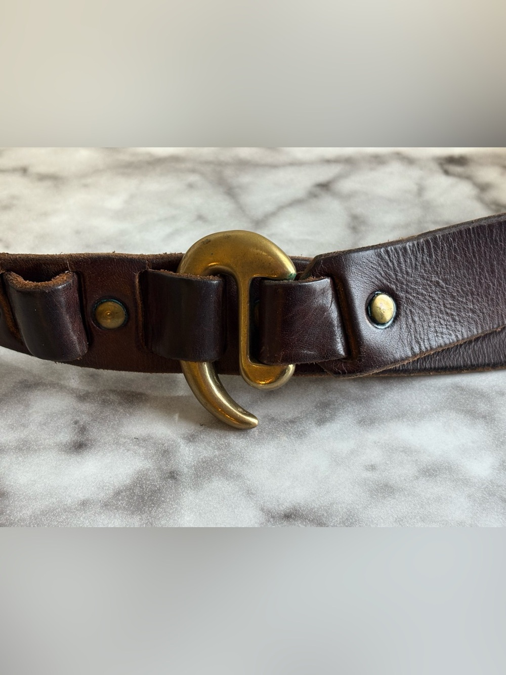 Vintage Isaiah Kincaid Brown Leather Brass Hook Belt S 34 USA